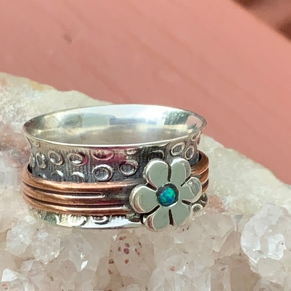 BOUTIQUE 2-TONE MEDITATION FIRE OPAL 925 RING, 8 - Picture 3 of 11